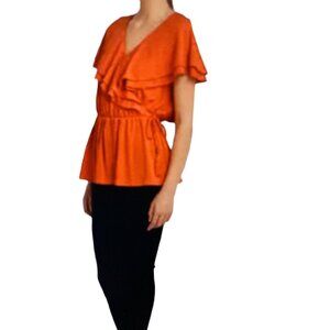 NWT LAUREN RALPH LAUREN PETITE FLUTTER SLEEVE PEPLUM T TANGERINE PXS